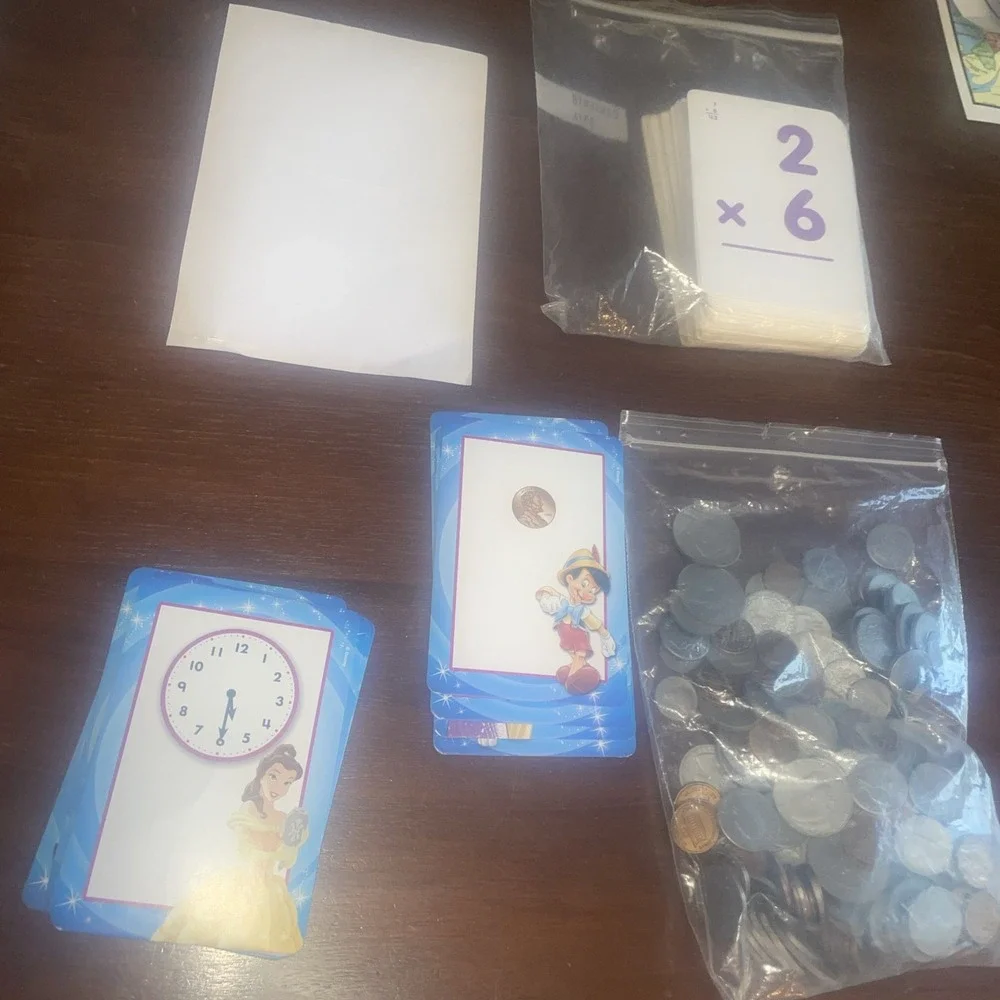 Math Manipulative Resource Lot Of Elementary Math Games Flash cards Fake Change